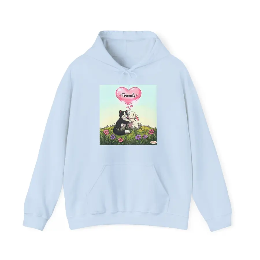 Light blue hoodie with the Cat and Bunny Friends artwork