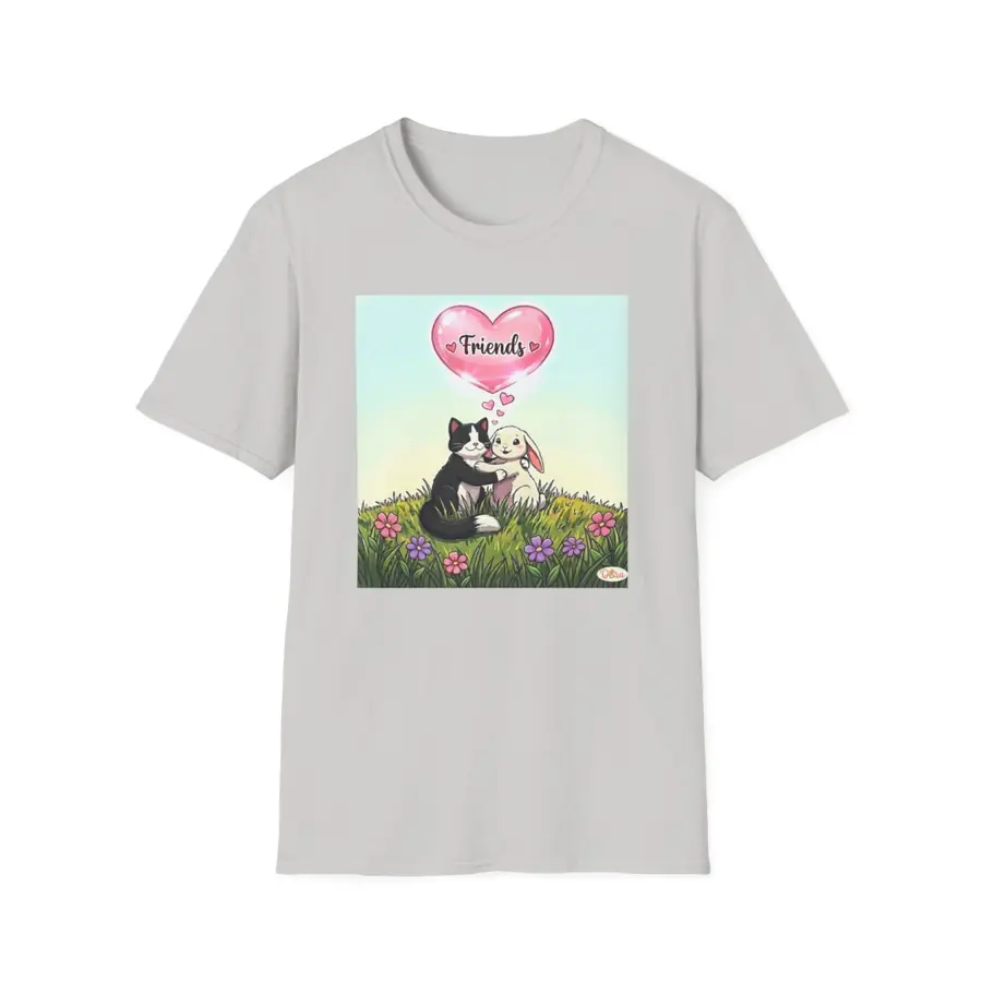 Ice grey t-shirt with the Cat and Bunny Friends artwork