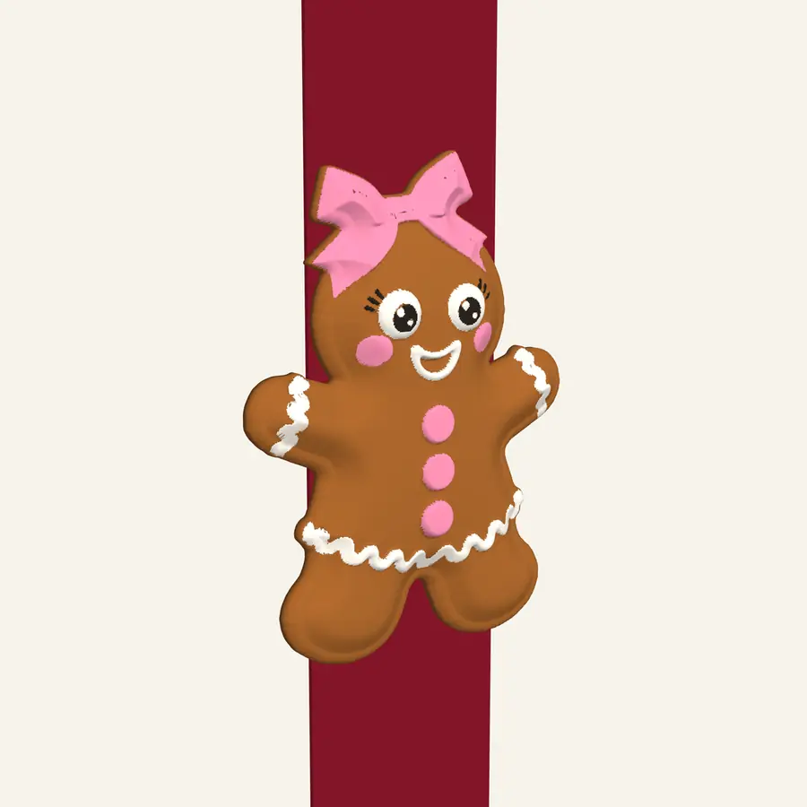 Bow gingerbread cookie on a ribbon, front view
